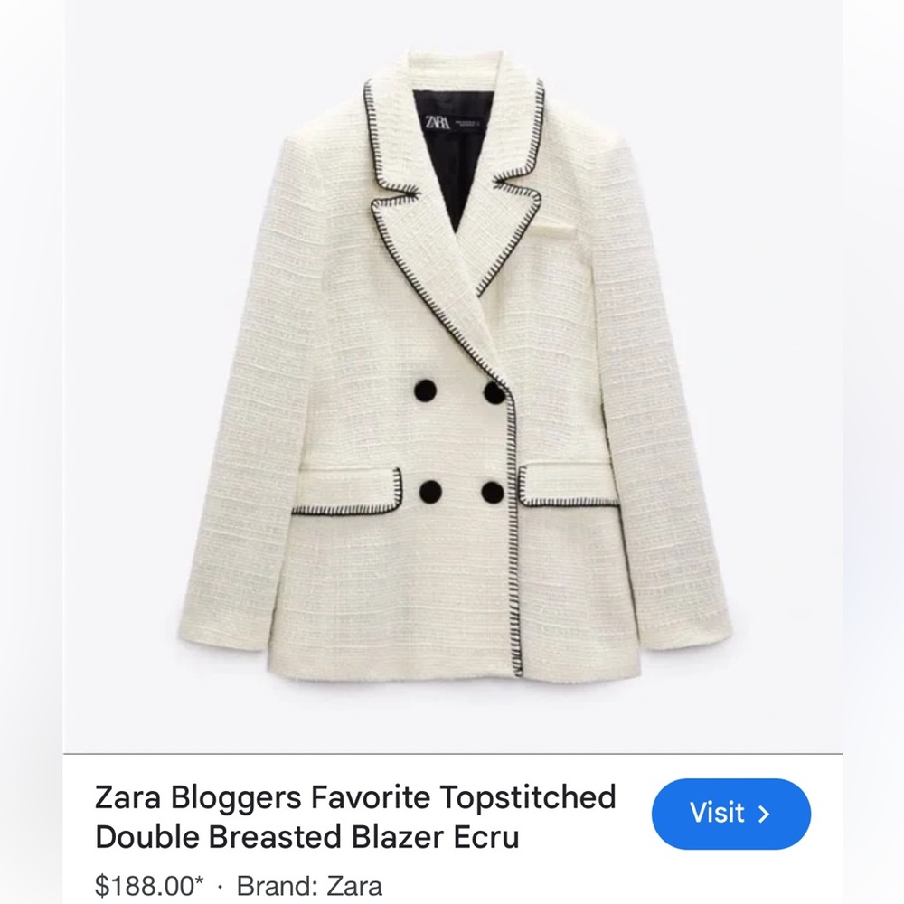 Zara Ecru Double-Breasted Blazer